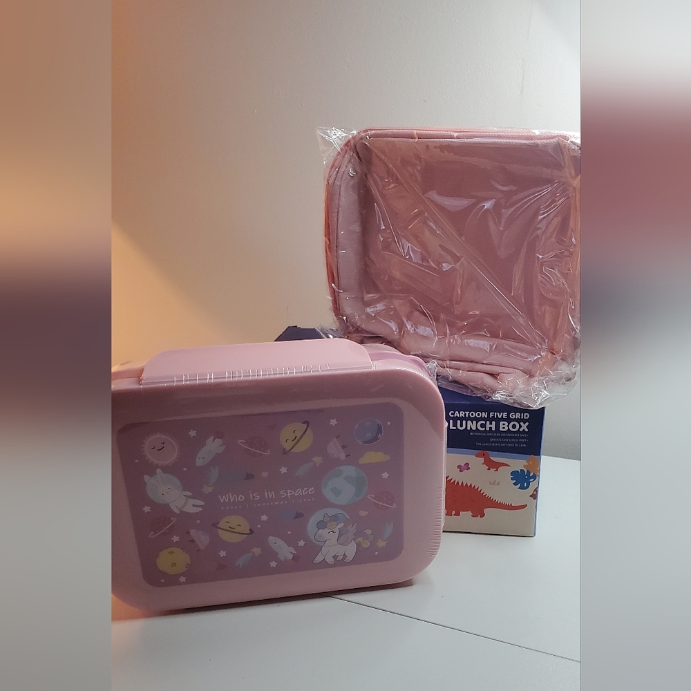 Pink Bento Box Cartoon Five Grid Lunch Box for Kids